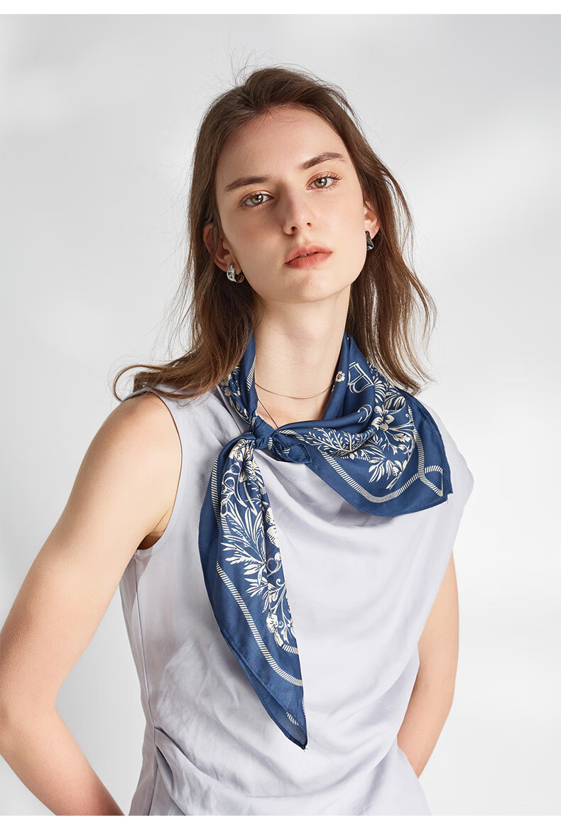 ELLE Modal Silk Scarf Women's Summer Fashion Versatile Casual Floral Print Square Neck Scarf New Gift 21