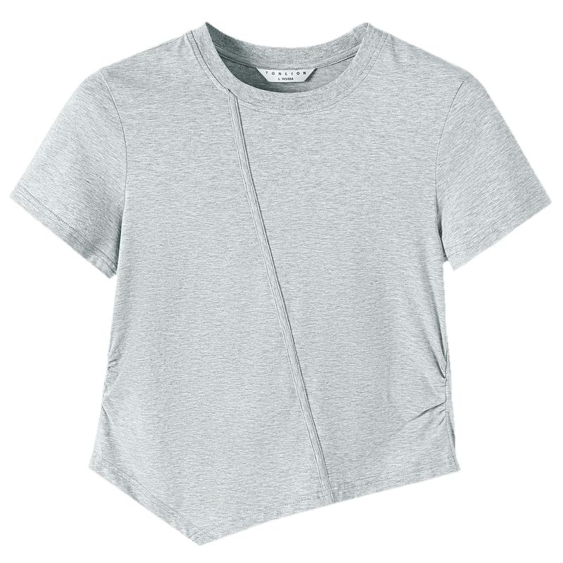 TonLion 2026 Summer Women's Colorblock Short Sleeve T-Shirt Solid Color Versatile Fashion Casual Slimming Youthful Comfortable Breathable
