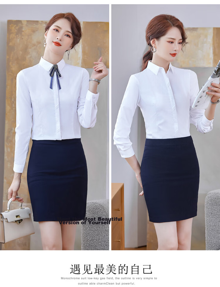 Chaoxu Women's Long Sleeve White Shirt Bamboo Fiber Stretch Slim Fit Breathable Luxury High-End Commuter Versatile Professional Blouse 11