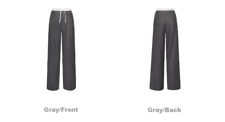 ANN ANDELMAN Official Straight-Leg Elastic Waist Spliced Striped Casual Trousers Gray M Celebrity Style 10