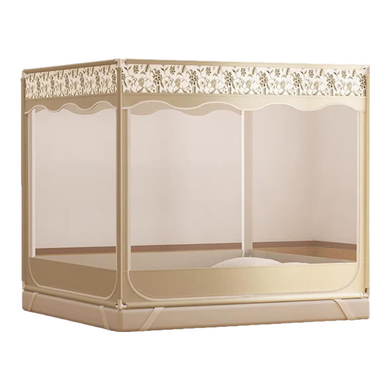 FUANNA Home Mosquito Net, Baby Fall Prevention Fence Mosquito Net, Three-Door Opening, for 1.8x2 Meter Bed, Coffee [Dense Mesh]