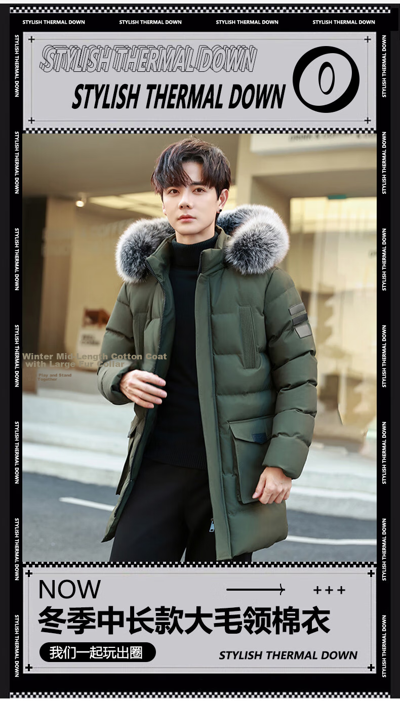 PLAYBOY Cotton Coat, Winter Mid-Length Style, Thickened Warm Padded Jacket, Plus Size Outerwear, Black, 5XL 2