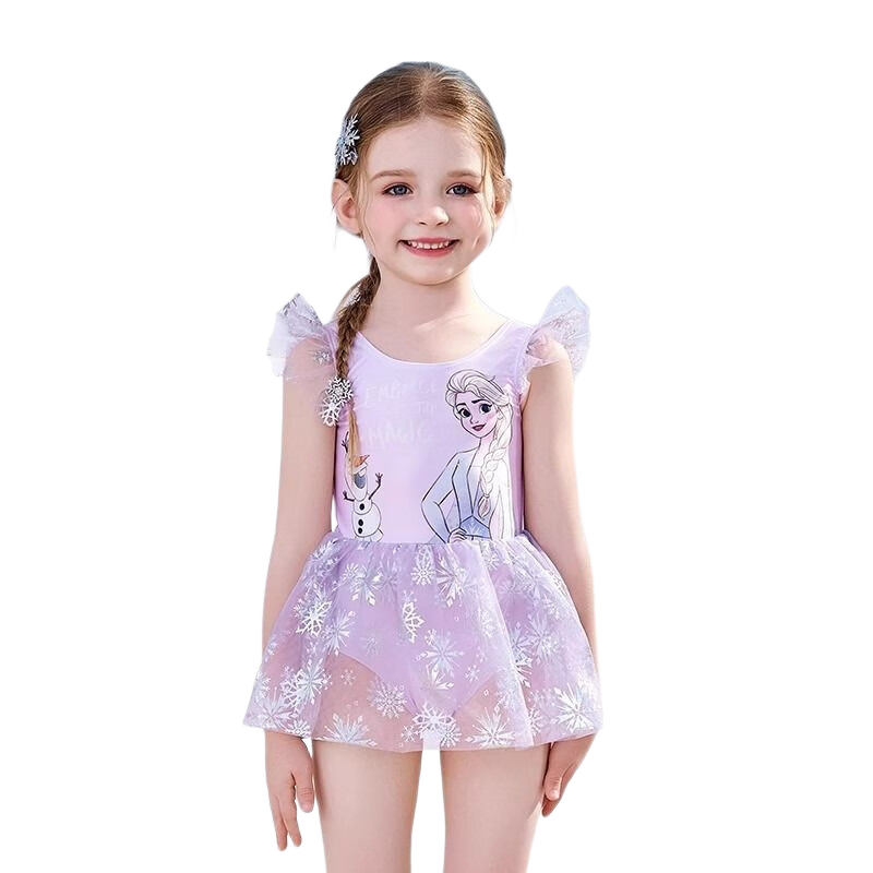 Dishini Girls' One-Piece Swimsuit for Children, Toddlers And Young Girls Aged 3-6, Hot Spring Swimwear D35049 Ice Blue 120