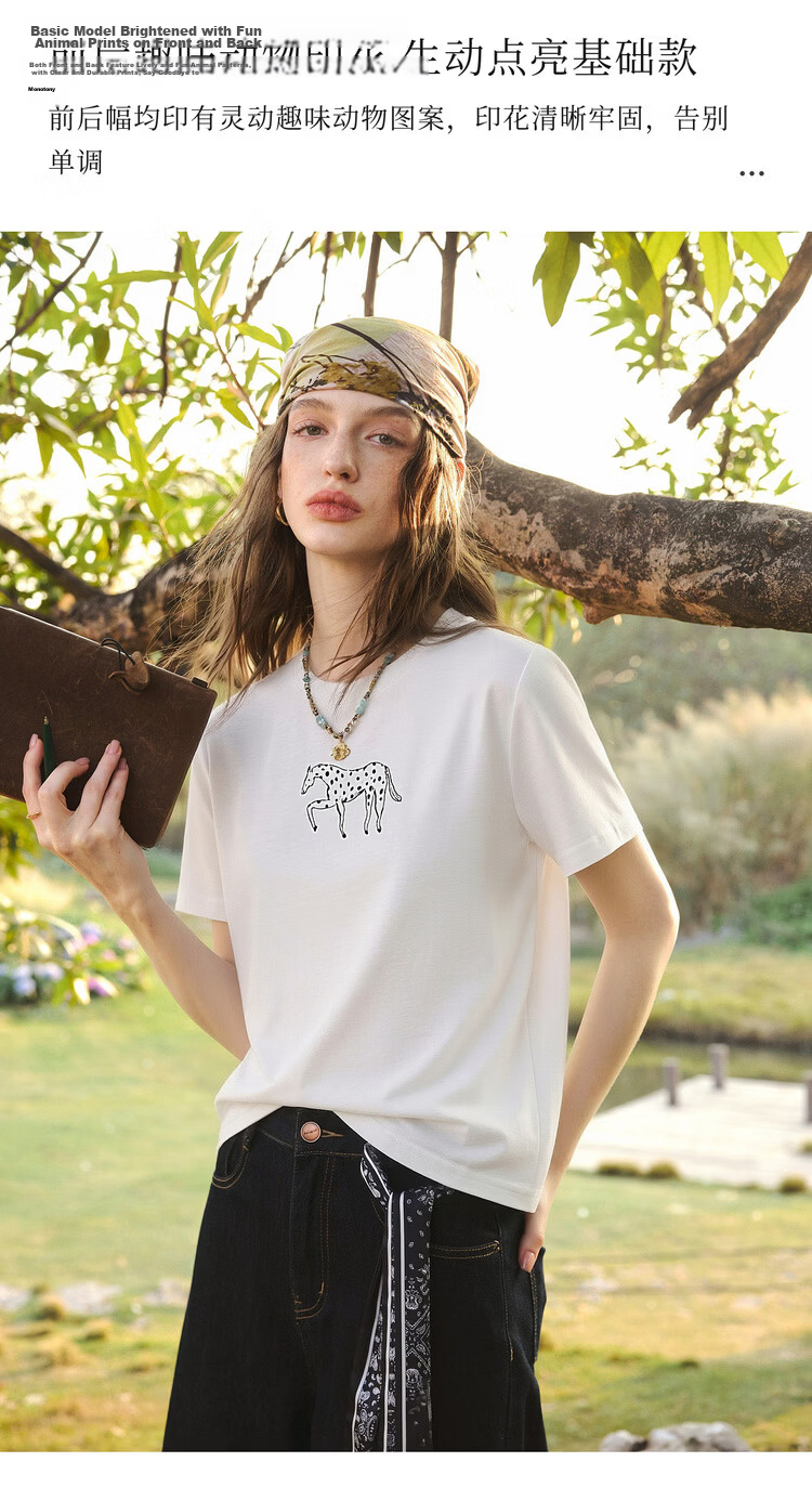 Olrain Summer New Pure Cotton Casual Loose Women's Printed Design Commuter Short Sleeve T-Shirt Black XL 4