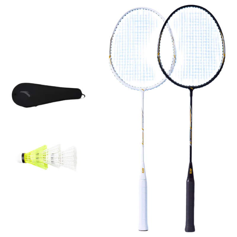 ANTA Badminton Racket Set Lightweight Durable Beginner Rackets Platinum + Black Gold