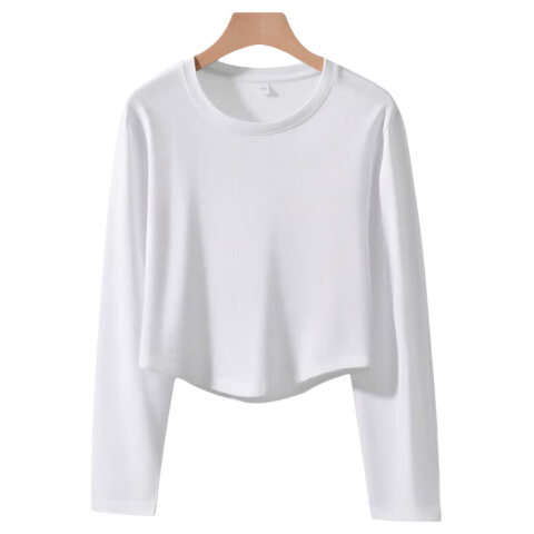 Ordifen Women's Base Layer 100% Cotton Autumn Winter Comfortable Skin-Friendly Solid Color Crew Neck Long Sleeve T-Shirt White L