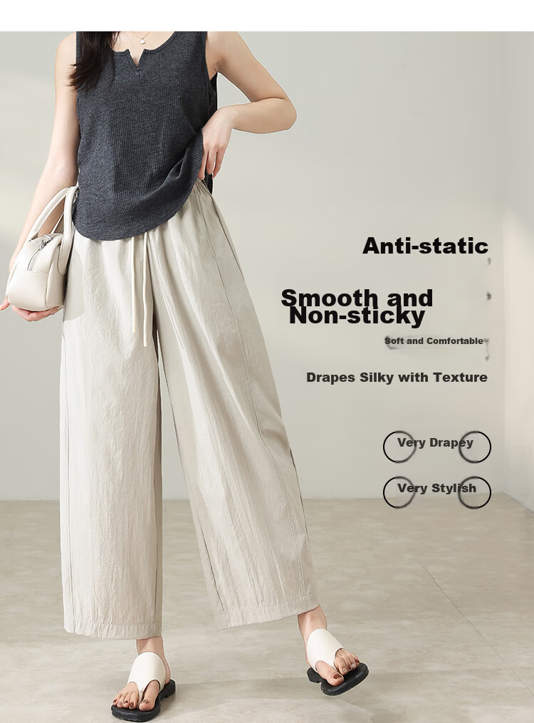 Free Style Wide Leg Pants Women Summer Thin 9/10 Lantern Pants 2026 New High Waist Slim Loose Lazy Curved Casual Pants 8