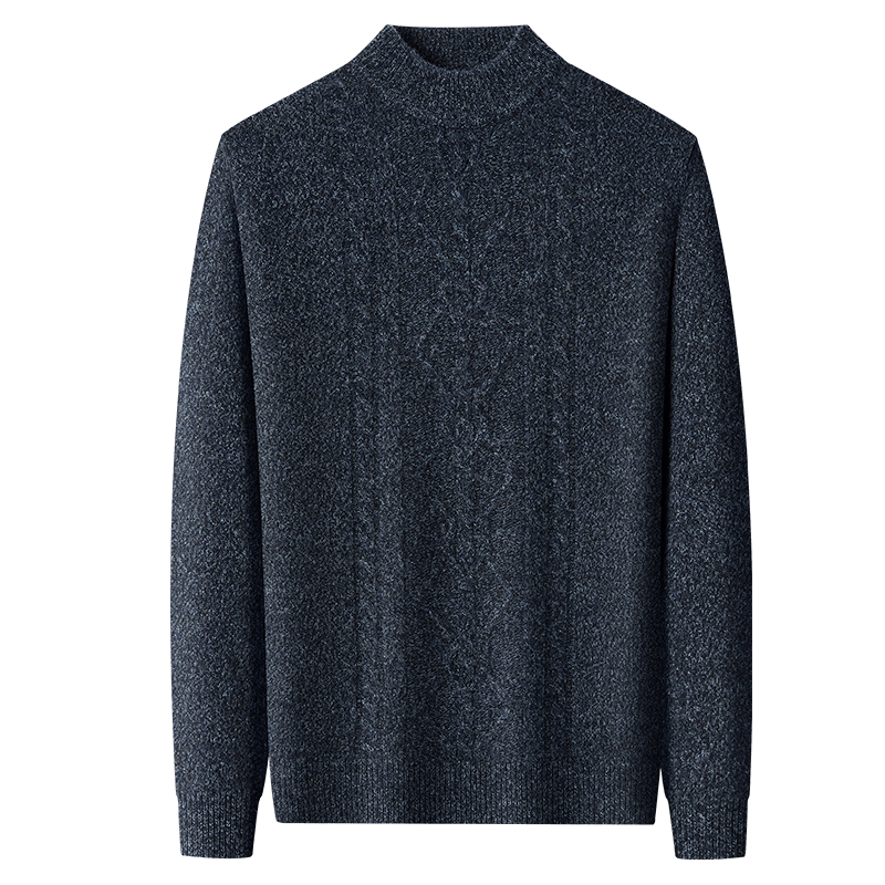 Hengyuanxiang Men's Thickened Wool Sweater Autumn Winter 100% Pure Wool Half Turtleneck Simple Casual Solid Color Knitwear