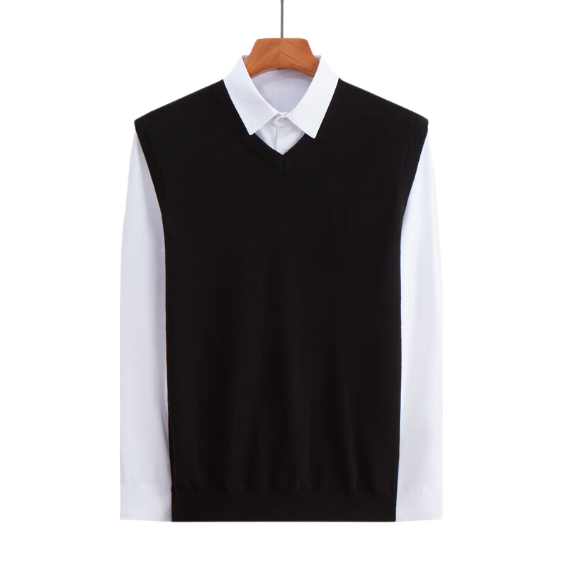 Hengyuanxiang Men's Wool Vest Lightweight Wool Sweater V-Neck Knit Waistcoat Dark Gray M(170)