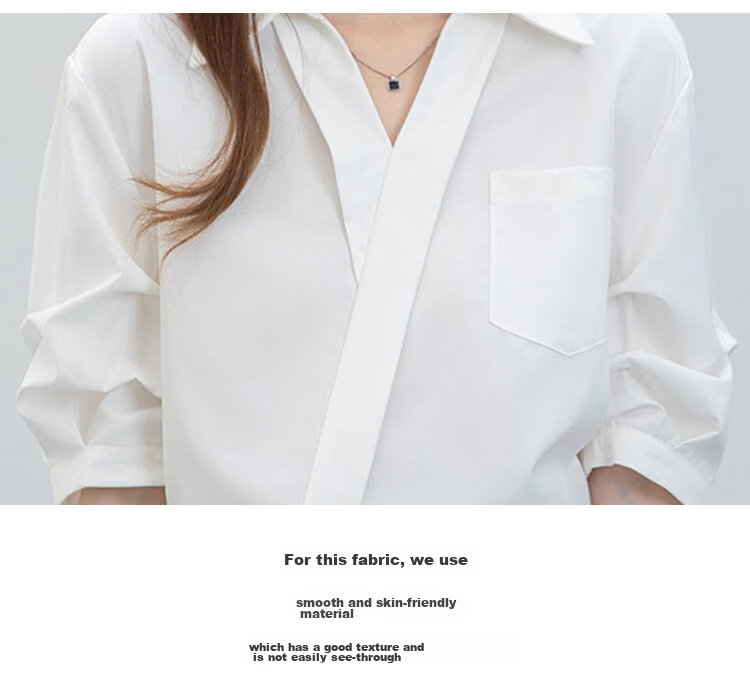 Handu Yishe Women's Short Sleeve Shirt 2026 Summer Commuting V-Neck Light Professional White Blouse M 6