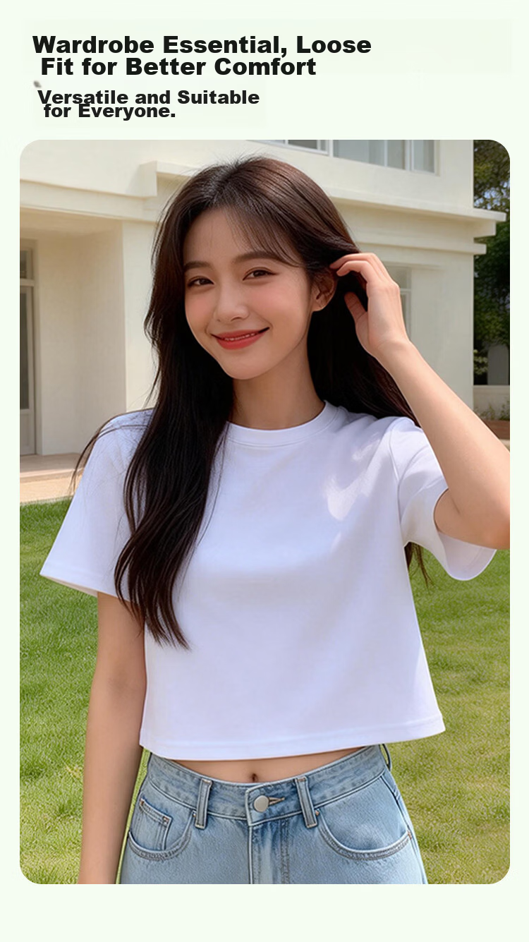 Yiershuang 100% Cotton Short Women's Basic T-Shirt Loose Fit Short Sleeve Top 9