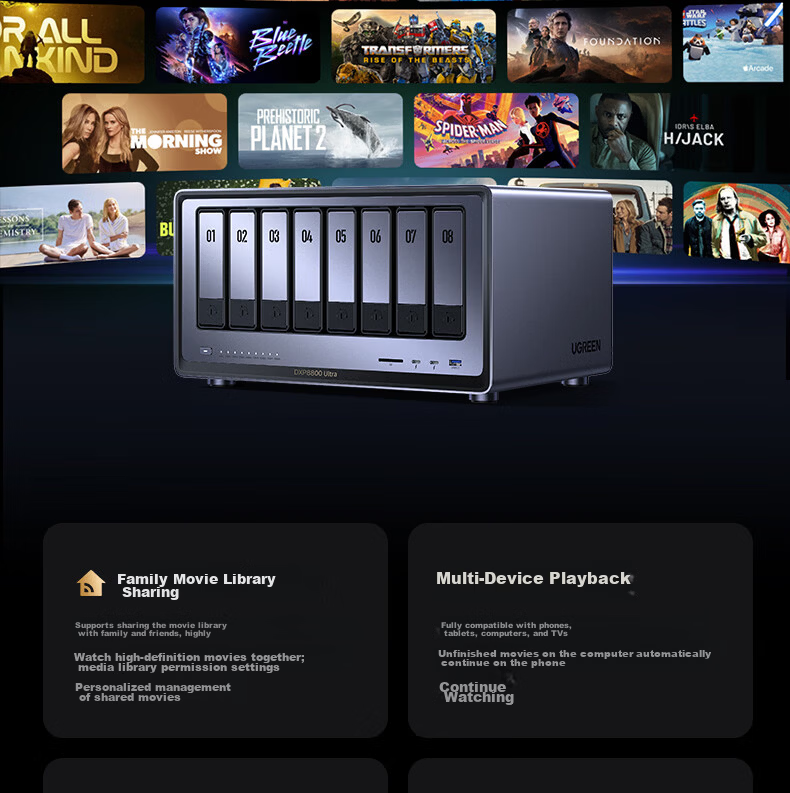 UGREEN Private Cloud DXP8800 Ultra 8-Bay NAS Network Storage Hard Drive Home Server Enterprise File Data Backup AI Photo Album Dual 10GbE Ports 51