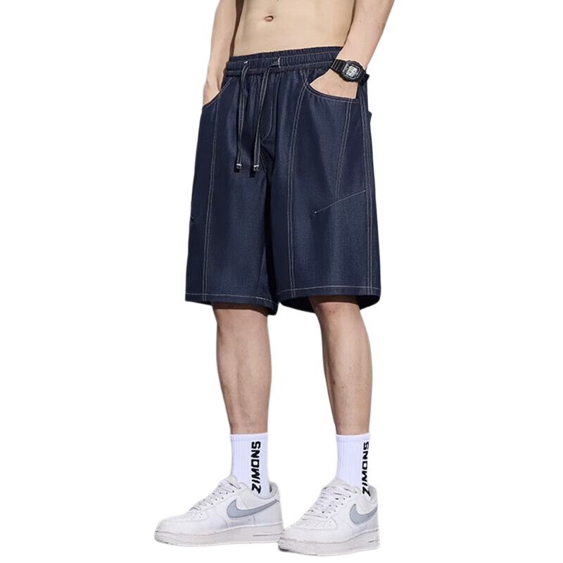 ROMON Men's Ice Silk Denim Shorts 2026 Summer Thin Loose Straight Casual Five-Point Pants