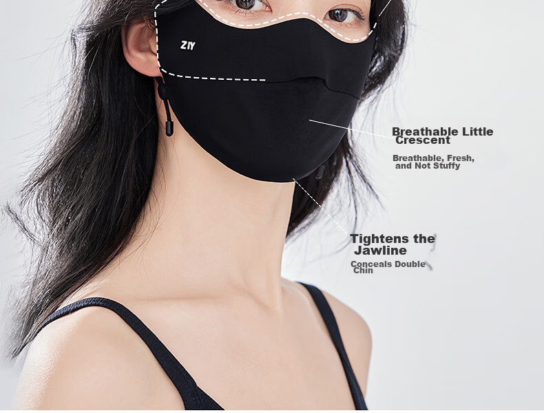 ZIY Seamless Sun Protection Mask for Women UV Protection 2026 New Full Face Bikini Sun Shield Black 7