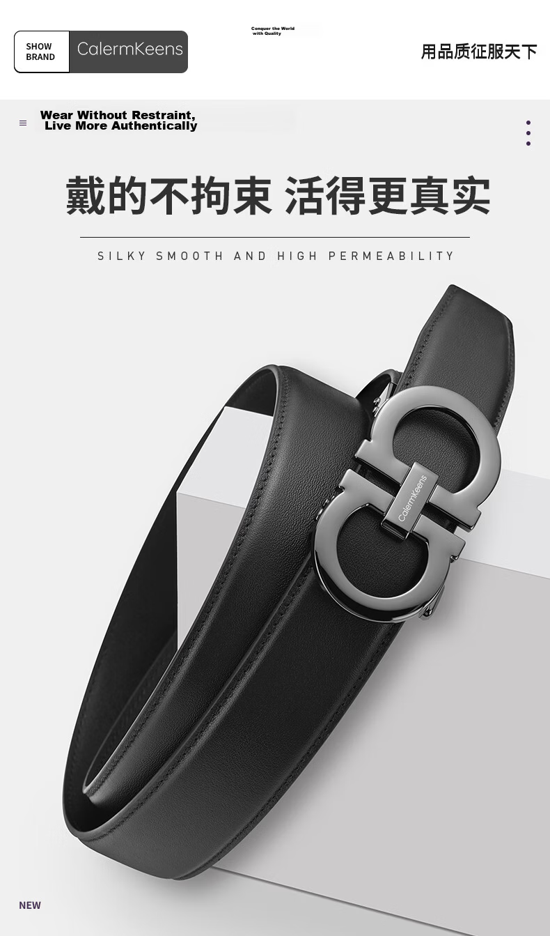 Calermkeens Men's Genuine Leather Belt 2026 New Cowhide Business Casual Automatic Buckle Waist Belt Birthday Gift 4