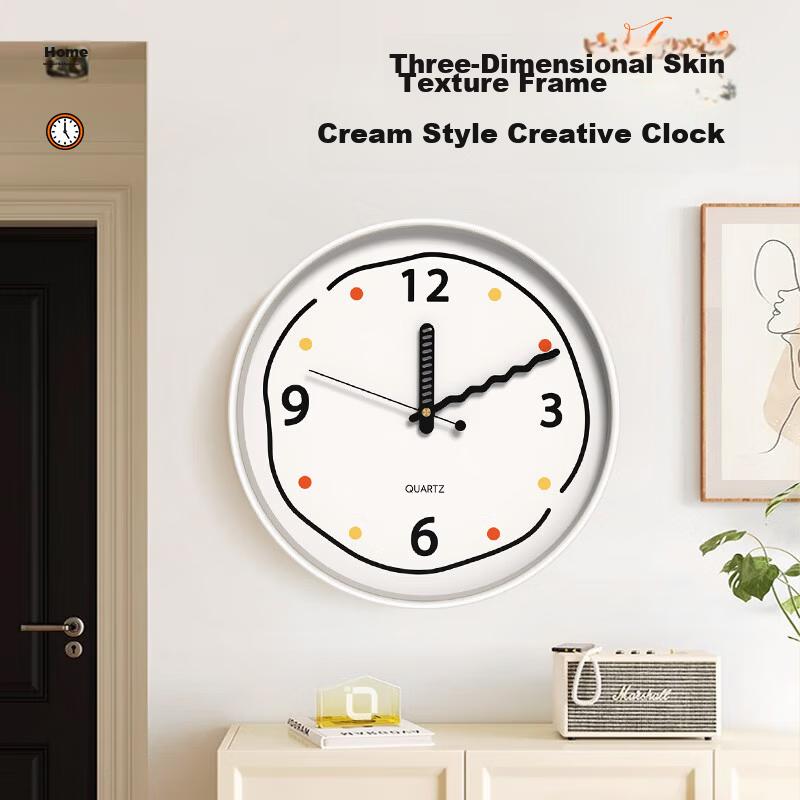 Zhong Xiaobai Wall Clock Living Room 2026 New Cream Style Home Decorative Creative Silent No-Drill Quartz Wall Clock