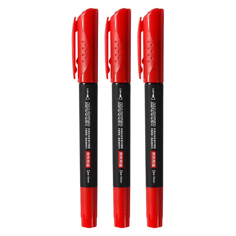 JD Jingzao Small Double-Ended Marker Pen Large Capacity Pro Upgrade Fast-Drying Waterproof Red 12-Pack for Logistics, Office, Student Art Outlining
