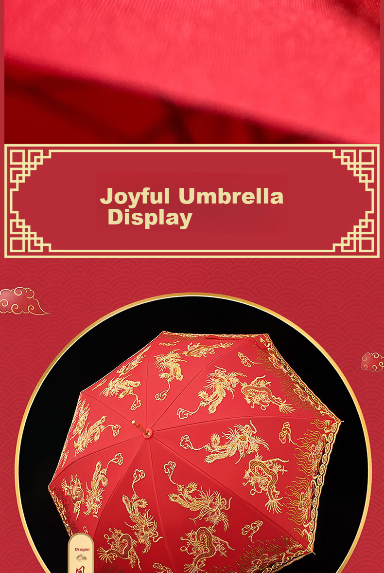 ZUODU Enlarged Long-Handle Wedding Umbrella, Red Umbrella for Bride, Double-Layer Embroidered Bridesmaid Umbrella, Wedding Gift 7
