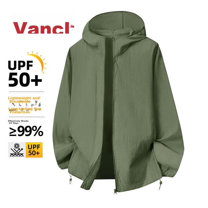 VANCL Men's Summer Loose Outdoor Sun Protection Skin Jacket Lightweight Breathable Sunproof Coat Military Green M