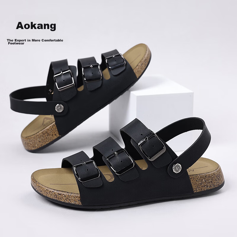 Aokang Summer Men's Casual Beach Sandals Black Size 38