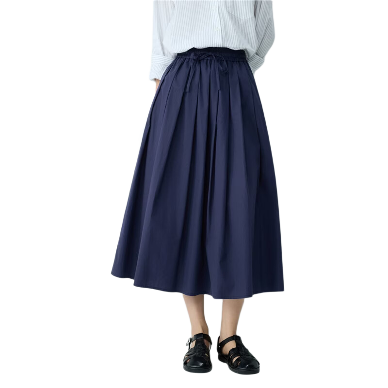 Giordano Women's Flared A-Line Skirt 2026 Summer New Pure Cotton Pleated Skirt Elastic Waist Midi Skirt 13466303