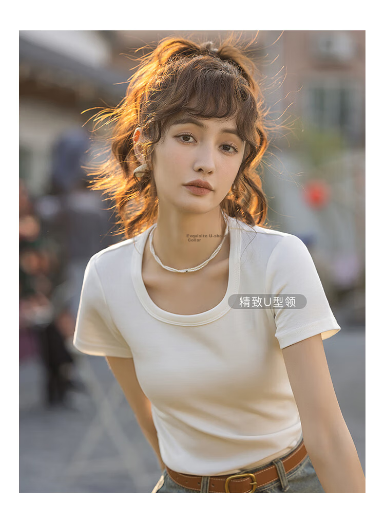 Mishow [] Women's Square Neck Short Sleeve T-Shirt 2026 Spring Summer New High-End Crop Top 9