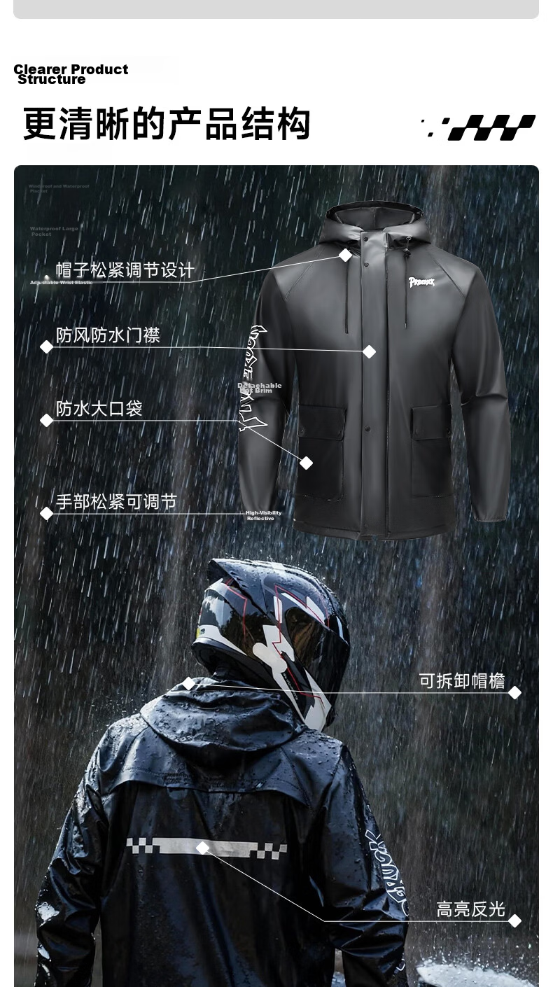 PRIDEROCK Motorcycle Raincoat Split-Type Electric Vehicle Rider Waterproof Breathable All-Weather Outdoor Rain Gear 10
