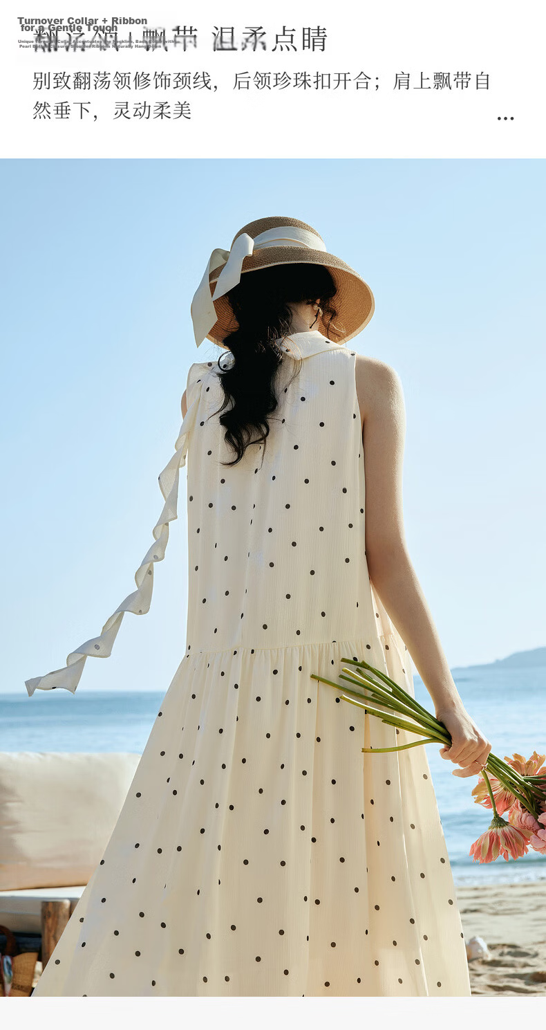 Olrain French Style Polka Dot Ruffled Neck Tie Loose Sleeveless Long Dress for Women, Polka Dot, Size S 5