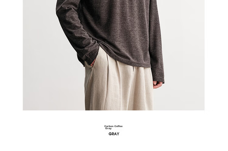 HAUT TON Fine Herringbone Texture Long Sleeve T-Shirt Men 2026 Spring Autumn New Base Layer Henley Collar Top 6002 5