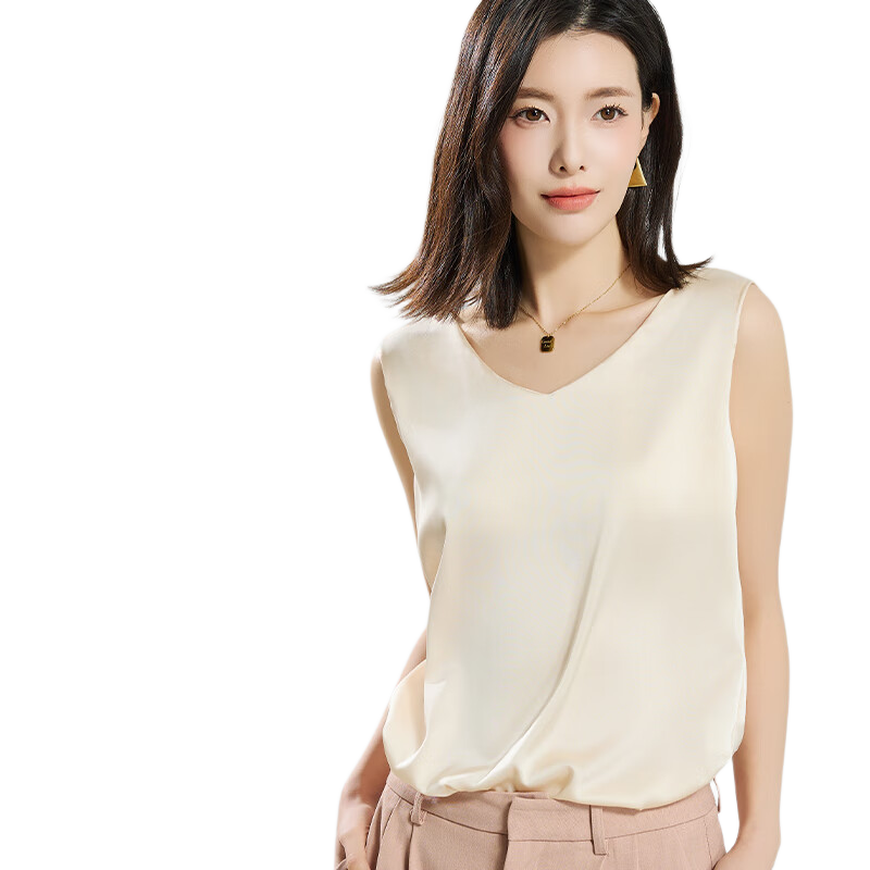 Dushiliren Women's Champagne-Colored Backless Camisole, Faux Silk Top, Spring And Summer Satin Slim-Fit Blazer, Inner Wear, Seamless Undershirt