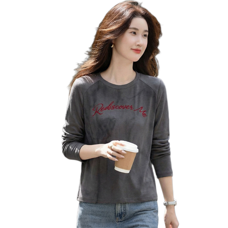 Demana [Breathable Tencel] Spring Korean Style Crew Neck Flocked Letter Print Loose Fit Petite Women's T-Shirt