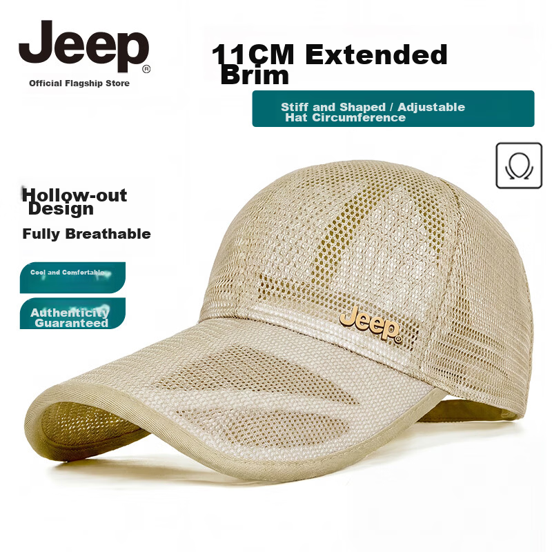 JEEP Men's Baseball Cap Summer Mesh Quick-Dry Sun Hat Unisex Visor Sports Casual Hiking Sun Hat