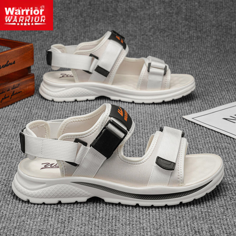 Warrior Men's Sandals 2026 Summer New Breathable Casual Beach Shoes Magic Tape Outdoor Slippers Beige Black Size 42