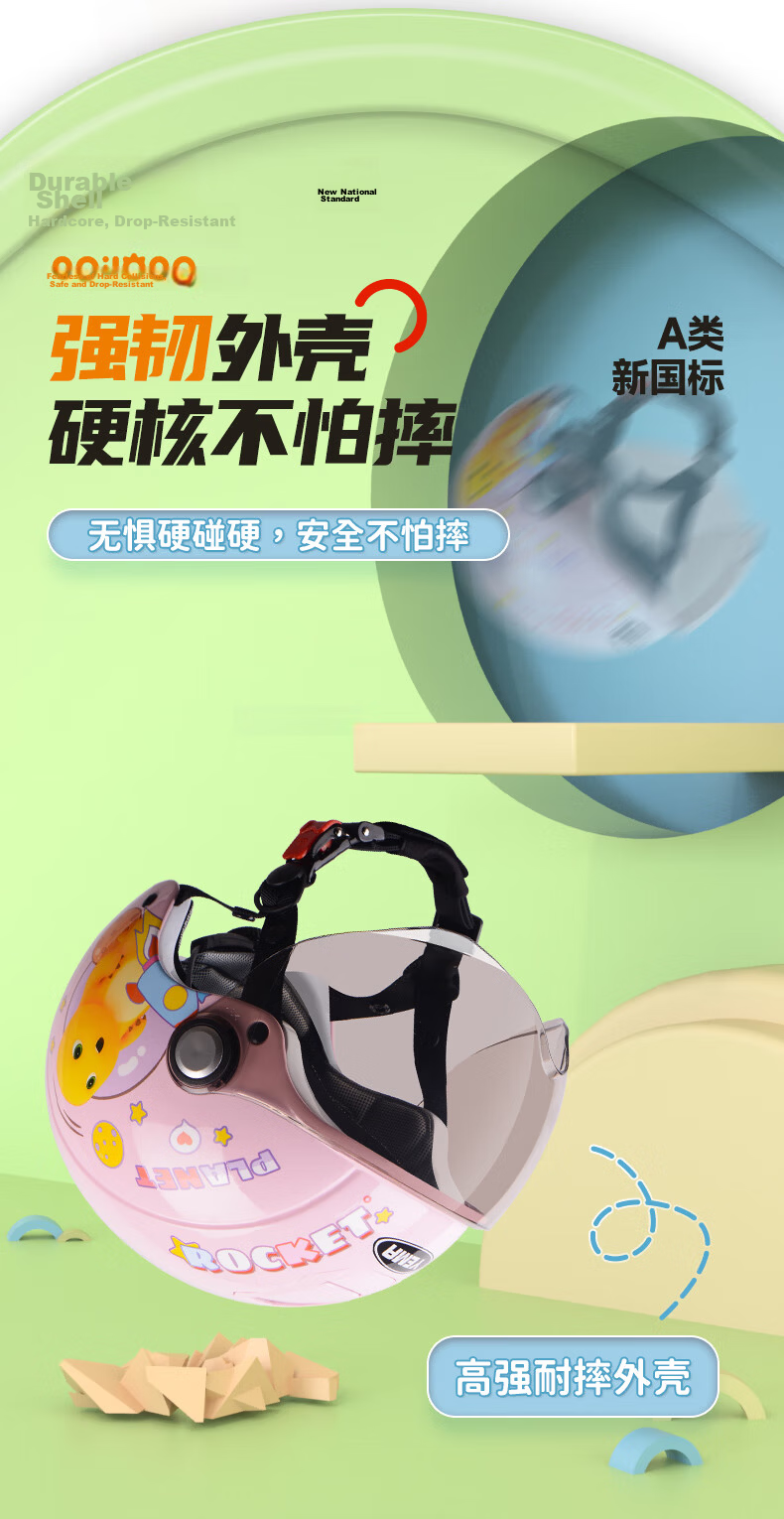YEMA (YEMA) [Nailong Collaboration] 3C Certified New National Standard 237S Children's Helmet Summer Half Helmet Boys Girls Electric Motorcycle Safety Helmet White 7