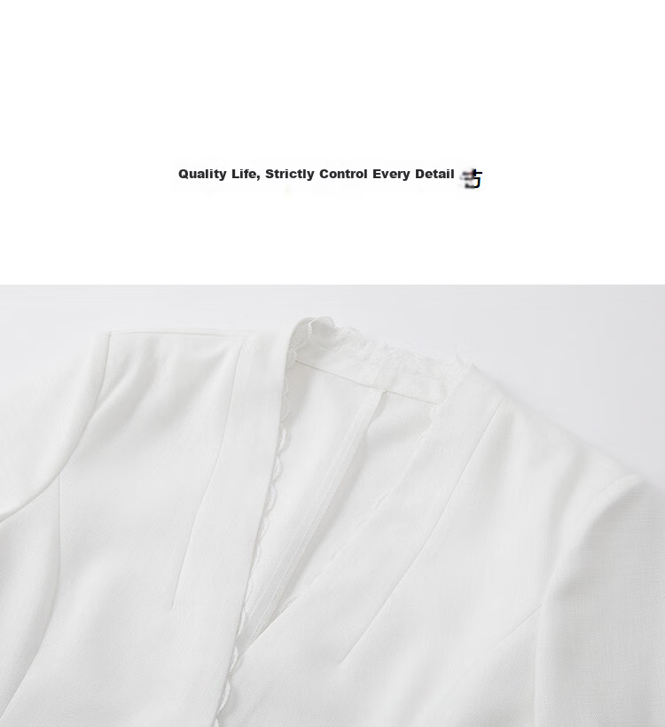 Demana [Light Business] Spring V-Neck Lace Single Button Three-Quarter Sleeve Double Piped Pocket Waist-Cinched Women's Blazer 15