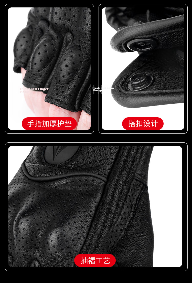MOTOWOLF Motorcycle Half-Finger Gloves Summer Breathable Anti-Fall Genuine Leather Retro Rider Gear 15