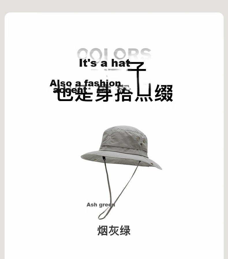 TOPEX Outdoor Men's Summer Mountaineering Bucket Hat Sun Protection Hiking Foldable Water-Repellent Breathable Cap 20