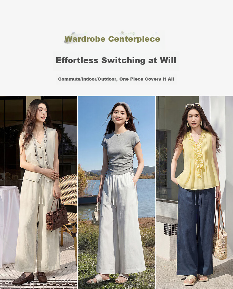 Shangdubila Linen Blend Casual Pants for Women Spring Summer Petite High Waist Elegant Straight Leg Pear Shape Slimming Cropped Pants 7