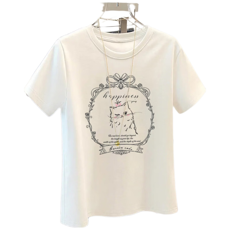 TonLion 2026 Summer Women's Short Sleeve T-Shirt Cute Versatile Fresh Style Cotton Casual Crew Neck Tee Petite