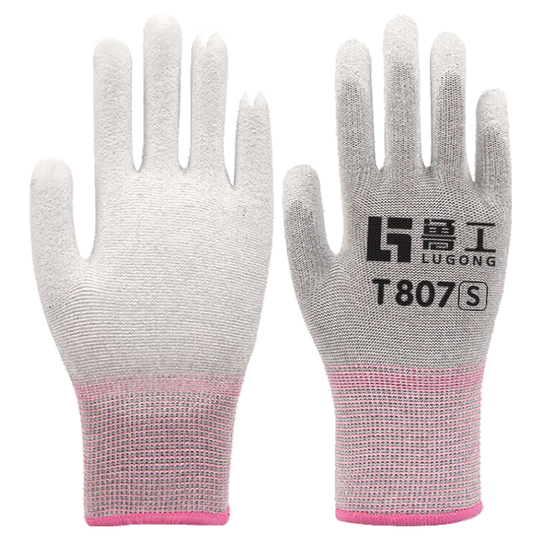 Lugong Anti-Static Wear-Resistant Work Gloves, Thin Non-Slip Fuel Station Electronic Women's Work Gloves for Manual Labor, Dust-Free Operations T807 Pink Edge 10 Pairs