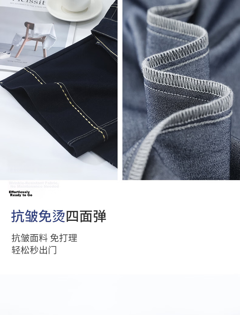 Langsha Women's 9/10 Length Dark Blue High-Waist Stretch Slim Fit Flowing Wide-Leg Denim Jeans Summer Casual Straight Pants 13
