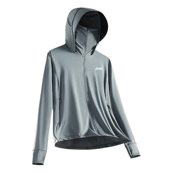 JEEP Men's Glacier Gray Ice Silk Sun Protection Jacket Summer Lightweight Quick-Dry Fishing Hooded Sunscreen Coat XL
