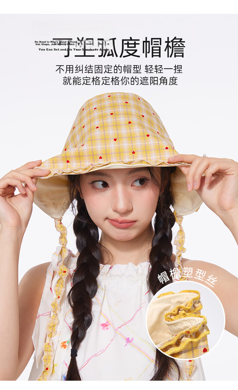 CACUSS Women's Summer Sun Hat Lightweight Bucket Hat Heart Lampshade Hat Age-Reducing Ruffled Sun Hat Honey Yellow 7