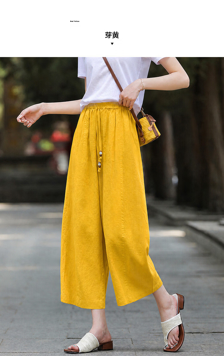 Demana [100 Lyocell] Summer Lightweight Nine-Point Tapered Beaded Drawstring Elastic Waist Petite Women's Casual Pants 9