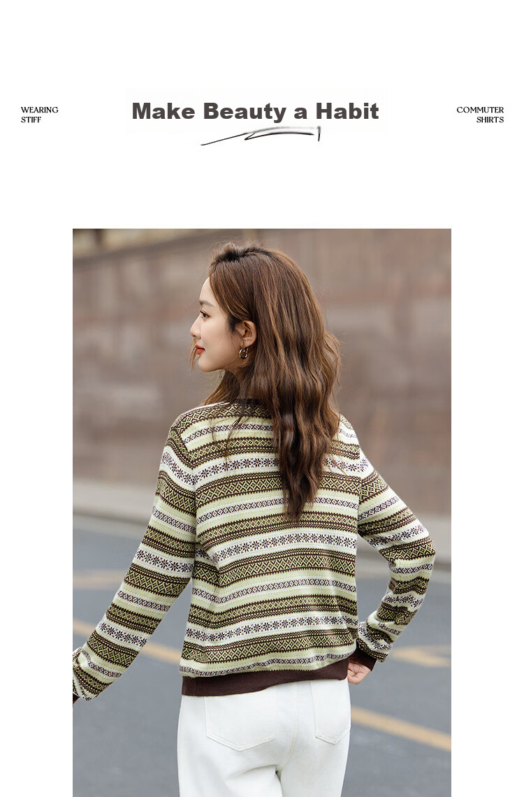 Demana【With Mulberry Silk/Wool】Autumn Vintage Colorblock Jacquard Slim Fit Knit Cardigan for Women Premium 10