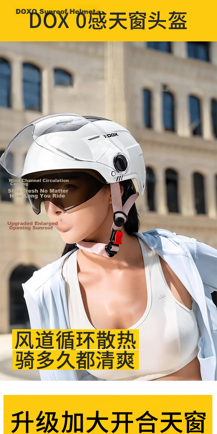 DOX Electric Bike Helmet Men's Motorcycle Scooter Half Helmet 3C Certified Summer Sun Protection Breathable Four Seasons Universal Women's Safety Helmet Skylight [High-Definition Sun Protection Short  1