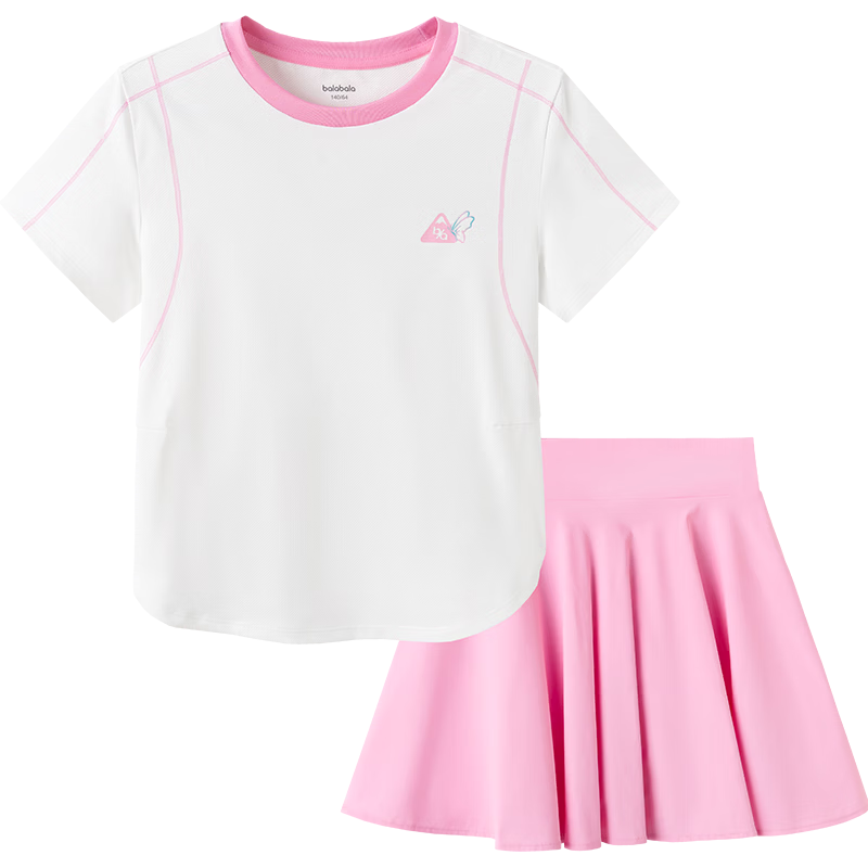 Balabala Girls' Short Sleeve Set Children's Two-Piece T-Shirt 2026 Summer Cool Sun Protection Quick-Dry Skirt Sportswear