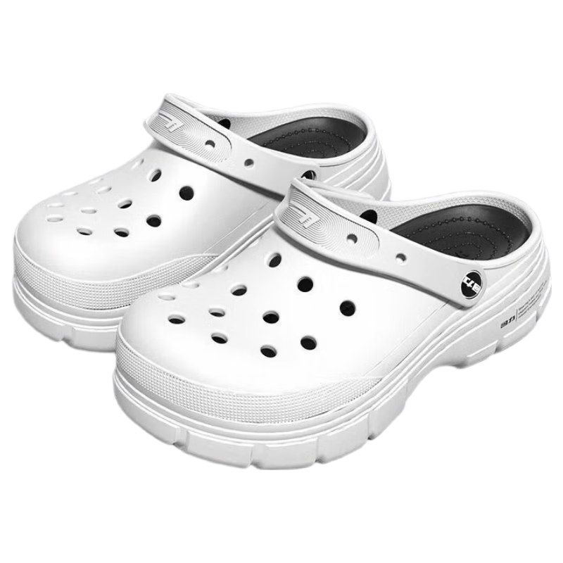 Huili Women's Perforated Shoes, Outdoor Wear, Non-Slip Thick Sole, Beach Sandals, Ladies Casual Dual-Use Closed-Toe Slippers, White And Black, Size 39