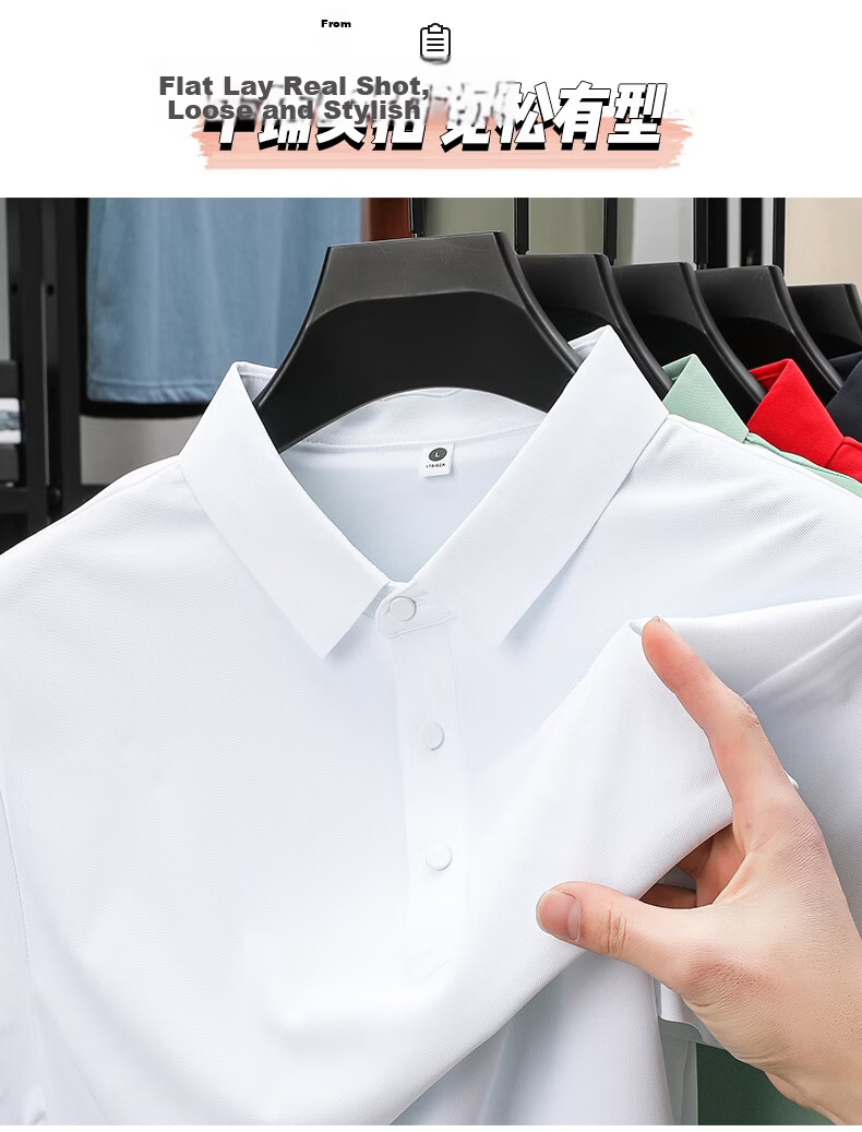 ROMON Father's Day Gift Men's Summer Ice Silk Quick-Dry UV Protection Breathable Polo Shirt Short Sleeve T-Shirt 10