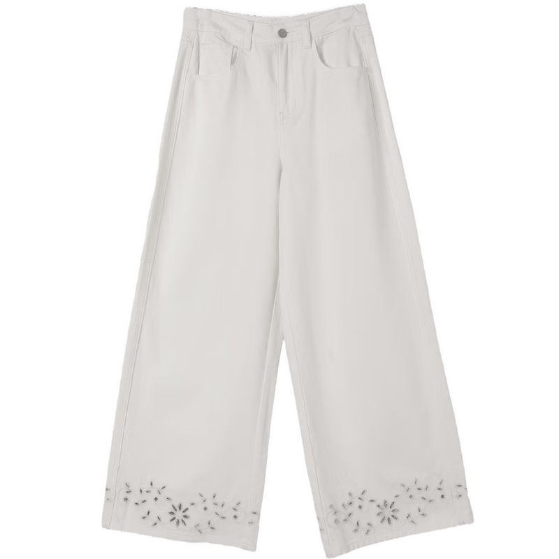 Demana [Cloud Feel Lyocell Cotton] Summer Commuter Style Hollow Embroidered Straight Loose High-Waist Slimming Women's Jeans